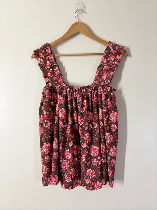 Jude Connally Tops - Jude Connally Floral Ruffle Strap Tank Top Brown Pink Cottagecore Boho